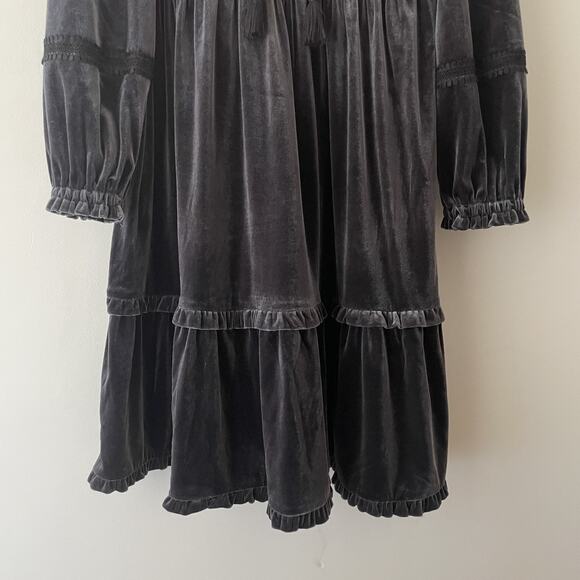 Silver Gray Velvet Maxi Dress Vamp Whimsigoth Witchy Boho‎ Gothic Cottagecore L - Picture 5 of 11